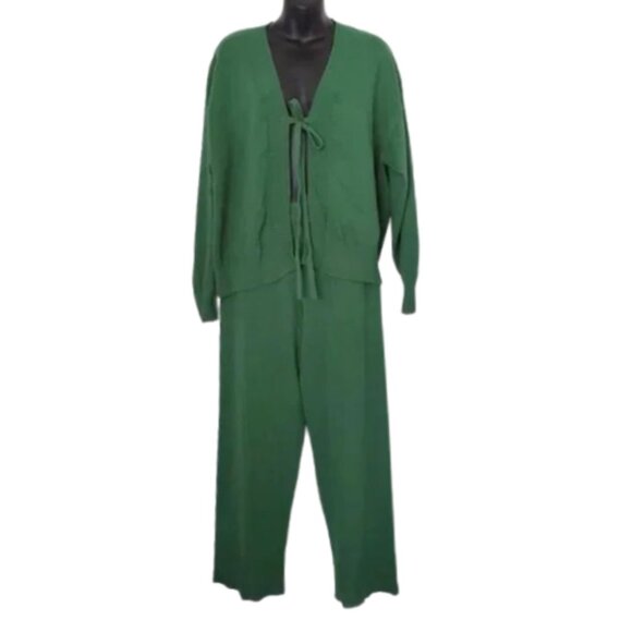 Free People FP Beach Small NWT Solar Cardigan & Wide Leg Pant Sweater Set Green - Picture 3 of 11